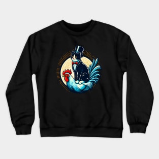 Tuxedo Cat on a Chicken Funny Crewneck Sweatshirt